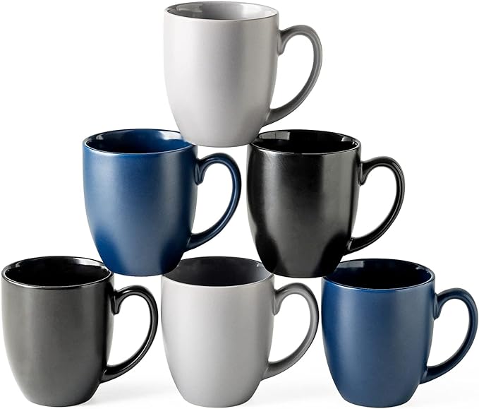 AmorArc 16 oz Coffee Mugs Set of 6, Large Ceramic Coffee Cups Set | Classic Coffee Mugs Set for Men,Women,Tea/Latte/Cappuccino/Cocoa. Dishwasher&Microwave Safe
