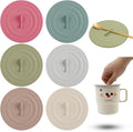 6PCS Silicone Cup Covers, Multicolored Silicone Lids for Mugs, Style 2 | Reusable, Anti-Dust Seal, Universal Fit, Mug Covers with Spoon Holder, Flexible Mug Covers, Hot Cup Lids for Coffee & Tea