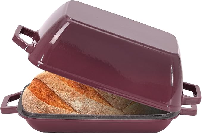 Flavehc Oval Cast Iron Dutch Oven for Bread Baking 12x8 Inch Enameled Bread Pan with Lid 6QT Cast Iron Bread Dutch Oven for Sourdough，Magenta