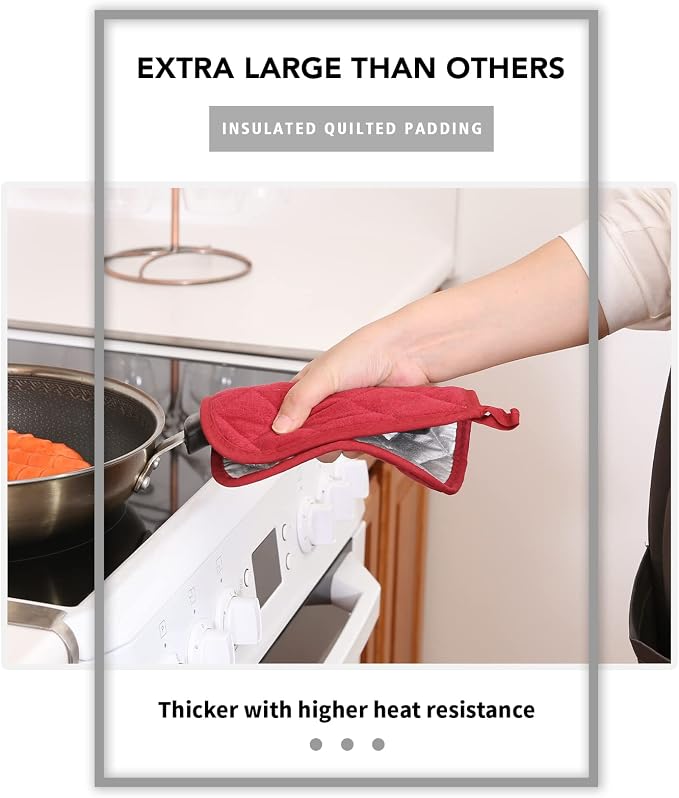 Joyhalo 4 Pack Pot Holders for Kitchen Clearance | Cotton Oven Holder with Great Heat Resistance, Potholders Sets for Kitchen, Countertops, Hot Pots and Pans, Dark Red