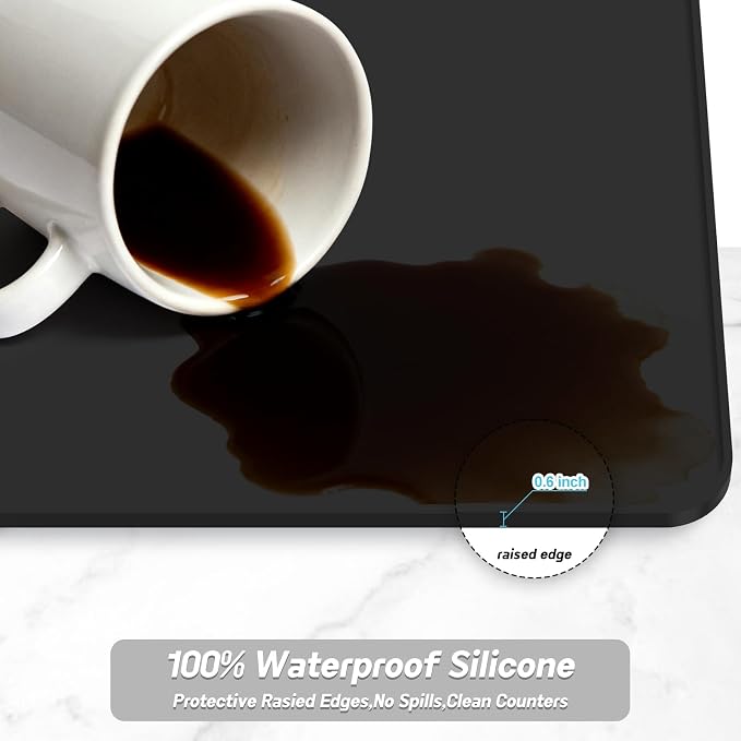 Garolue Silicone Coffee Mat,16"×16" Waterproof Heat Resistant Bar Mat for Espresso Machine Station Accessories,Non Slip Dish Drying Mat for Kitchen Counter,Home Decor Essentials,Black
