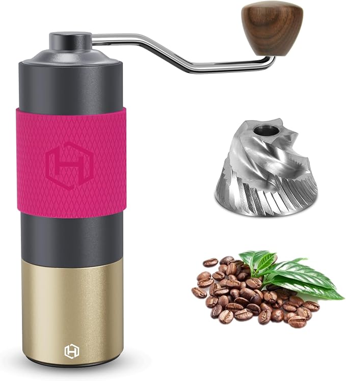 Manual Coffee Grinder Capacity 30g with CNC Stainless Steel Conical Burr, Double Bearing Positioning Coffee Grinder Hand,Internal Adjustable Setting,Espresso to Coarse for Office, Home, Camping