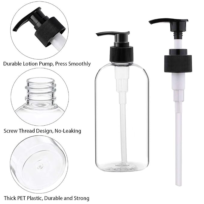 Empty Plastic Pump Bottles Dispenser 4 Pack 16oz/500ml Portable Clear BPA-Free Cylinder Shampoo Lotion Hand Pump Bottle Durable Refillable Containers