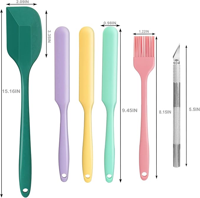 6 PCS Silicone Spurtle Spatula Set for sourdough starter Baking Cooking | Flexible Skinny Cake Cream Dough Jar Spatulas Scraper, Bread Lame Scoring Tool, Kitchen Utensil Tools for Mixing Stirring