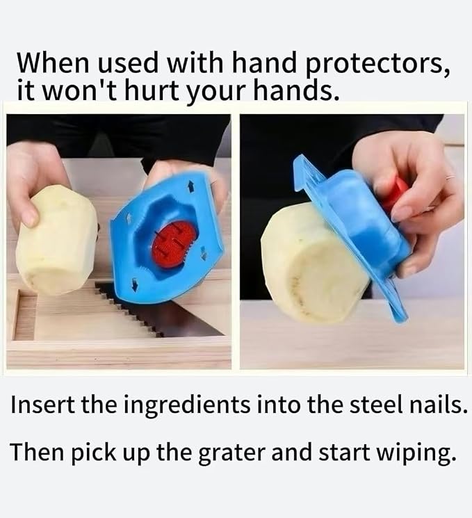 Korean Carrot Julienne Shredder Solid Wood Food Grater, Non-Detachable Stainless Steel Blade Veggie Cutter with Safety Hand Guard, For Potato Radish Onion Slicing & Shredding