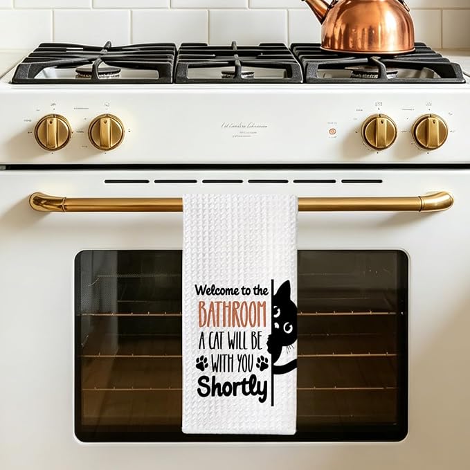 Jztco Funny Black Cat Hand Towels, Cat Lover Gifts for Women Grandma Mom | Cat Mom Gifts for Women, Humorous Black Kitty Decorative Hand Towels for Bathroom Decor, Funny Bathroom Decor 14x24 Inch