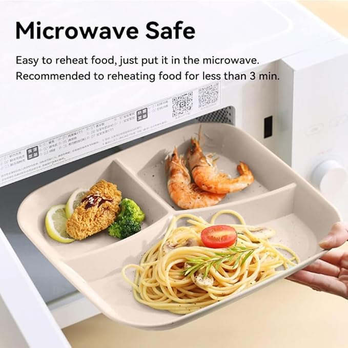Unbreakable Wheat Straw Dinner Plates for Healthy Eating - 10 Inch Divided Portion Control Plates, 4 Pack BPA Free, Suitable for Kids & Adults, Perfect for Picnics