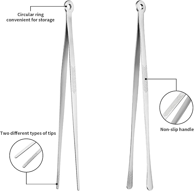 Kirecoo 2PCS 12" Stainless Steel Cooking Tongs with Serrated Tips | Precision Chef Tweezers, Non-slip Extra Long, Dishwasher Safe, For Grill Serving & Salad, Multipurpose Kitchen Utensil