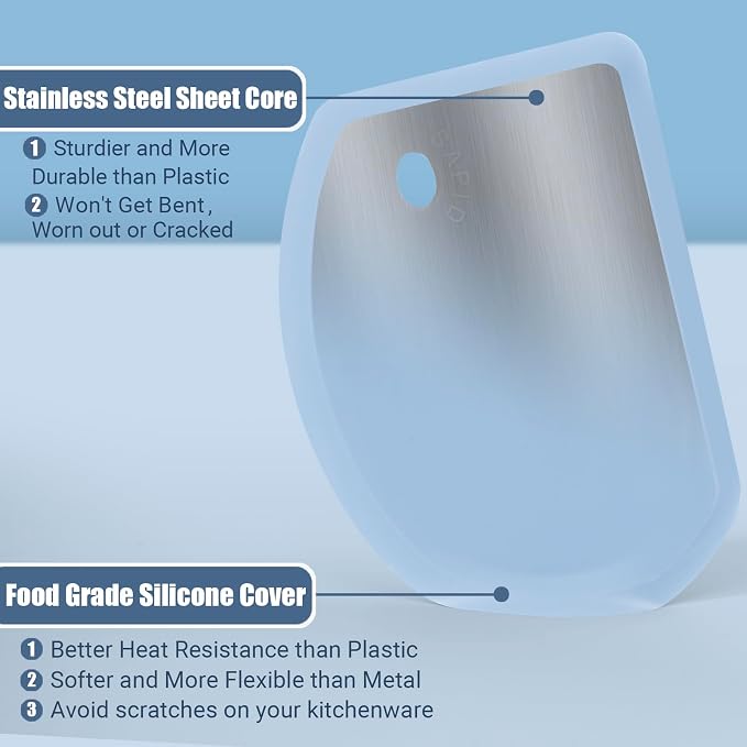 Silicone Dough Scraper with Metal Core Flexible Bowl Scraper Bread Baking | With Stainless Steel Sheet, Curved Edge Food Grade Silicone Bench Scraper for Sourdough Bread, 2PCS, Blue & Mint Green, SAPID