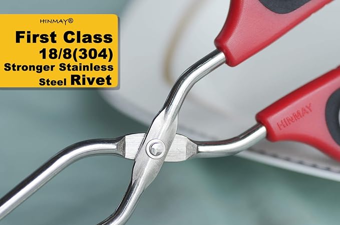 HINMAY Stainless Steel Scissor Tongs with Comfort-Grip Handle 10-Inch