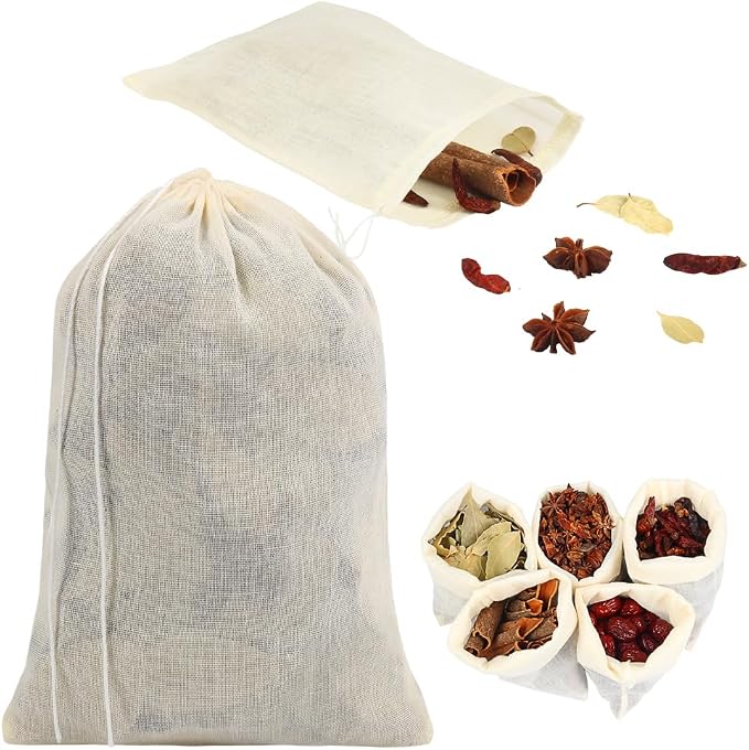 YQL Large Spice Bags for Cooking, 30PCS 5.9x7.8 Inch Reusable Soup Bags | Muslin Drawstring Bags for Soup Stock, Herbs, Spices, Tea, Coffee, Cheesecloth Straining and Cooking