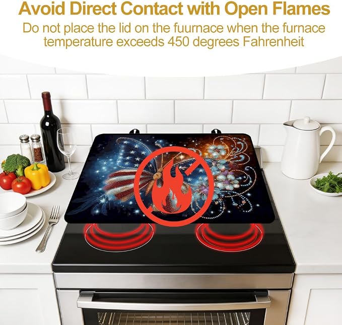 Flag Butterfly Stove Top Cover 28.35x20.47 in Non Slip Mat | Heat Resistant Cooktop Protector Mat with Non-Slip Backing, Scratch Protection and Countertop Drying Mat.