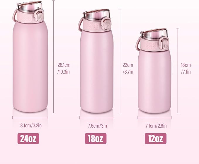 Insulated Water Bottle 12 oz with Dustproof Lid, Carry Handle & Tea Infuser, BPA-Free & Leakproof, Stainless Steel Water Bottles Ideal for Fitness, Hiking, Office & Outdoor Use （Water Pink ）