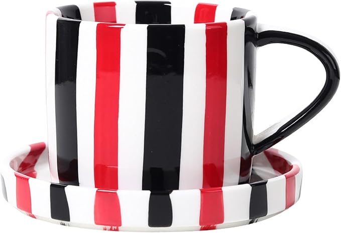 Espresso Cups Ceramic Coffee Mug Series European Striped Dot Coffee Cup And Saucer Mug Cake Plate Afternoon Tea Set Tea Cup And Saucer,Redblack