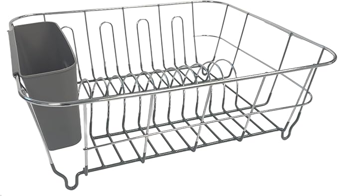 Sweet Home Collection 2 Piece Dish Drying Rack Set Drainer with Utensil Holder Simple Easy to Use Fits in Most Sinks, 12" x 14.5" x 5", Dark Gray, 1