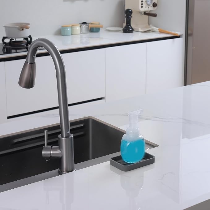 MicoYang Silicone Kitchen Sink Organizer Tray for Multiple Usage,Easy Clean Sponges Holder for Kitchen Bathroom Counter or Sink,Dish Soap Dispenser,Scrubber,Bottle,Cup Grey 4.9”x 3.2”