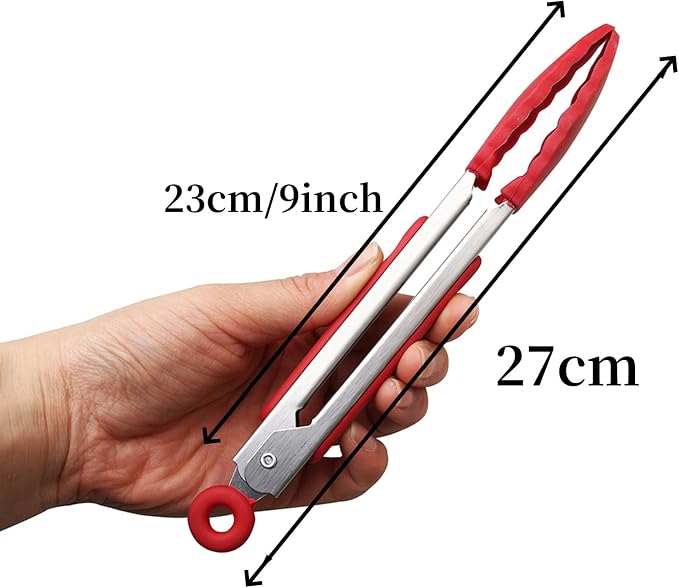 ZHIYE 9” Kitchen Tongs, 4 Pcs Silicone Tongs,Non-Slip Stainless Steel Tongs with Locking Clip for Food, Cooking, BBQ, Serving, Salad, Ice, Heat Resistant Food Grade