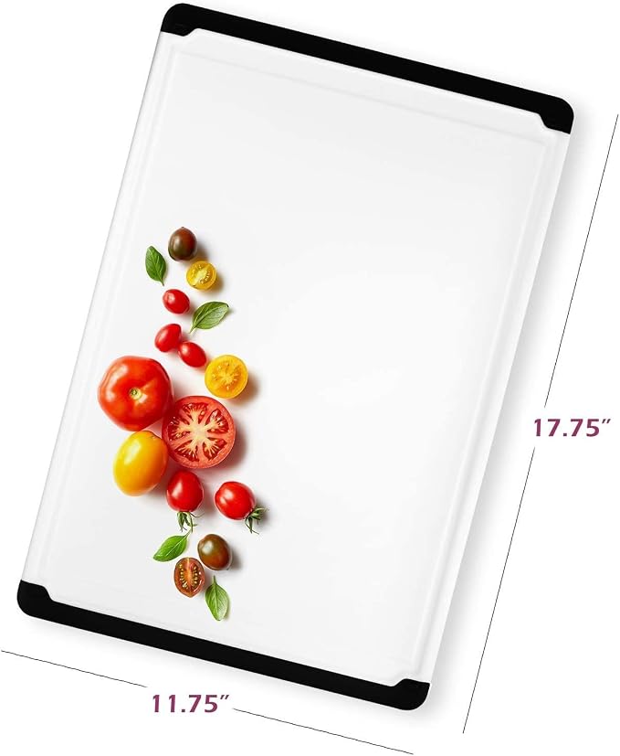 Large Plastic Cutting Board for Kitchen - 18 Inch Reversible Chopping Board | Juice Groove Catches Liquid, Non Slip Feet, Dishwasher Safe, BPA Free, Extra Large for Meat, Vegetables, Fruit, Cheese, Bread