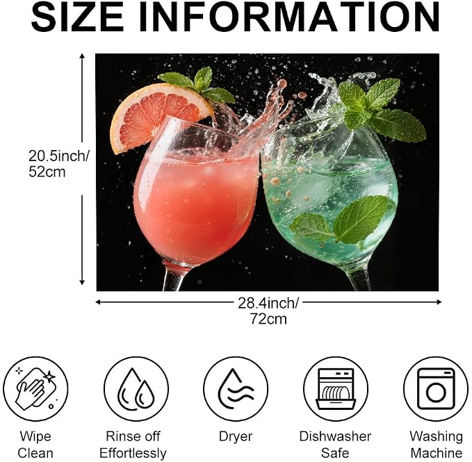 Cocktail Bar Stove Top Cover for Electric Stove, 28x20 In Mat | Heat-resistant non-slip mat holds hot cookware; glass cooktop protector, dish drying; colorful drinks summer kitchen decor