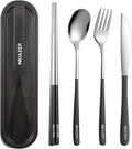 iNKULEER Travel cutlery set, 18/8 stainless steel cutlery, Reusable utensils set with case, Portable Silverware Lunch Box for Camping and Office