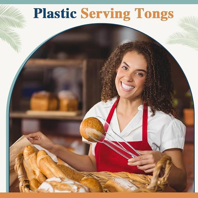 12 Pcs Clear Kitchen Tongs(12 Inch) | , Plastic Disposable for Serving Food, Ice, Salad, Barbecue, Cookies, BPA-Free