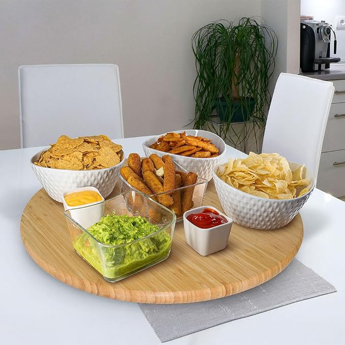 20 Inch Extra Large Bamboo Wood Lazy Susan Turntable for Dining Table Top | 100% solid bamboo top and base with smooth 360 rotation to easily share dishes, condiments, and snacks at the table
