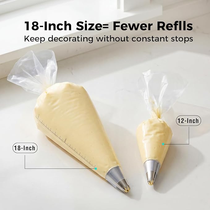 18-Inch Heavy-Duty Disposable Piping Bags, 200 Pack – Extra Thick Smooth Pastry Bags with Easy-Pull Dispenser Box for Cake Decorating, Buttercream Frosting, Cookie Icing & Baking Supplies