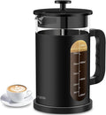 QUQIYSO French Press 34oz, Stainless Steel & Thickened Glass Coffee Press | French Press Coffee Maker,Heat-Resistant Borosilicate Glass,Easy to Clean，Tea Brewer Suitable for Kitchen Party Gifts(Black)