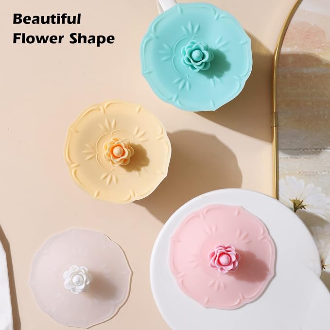Rose Silicone Cup Covers (Set of 4), Multicolored Silicone Lids | Mug Covers for Mugs, Cups, Tea Pots,Flexible Mug Covers，Hot Cup Lids for Coffee & Tea