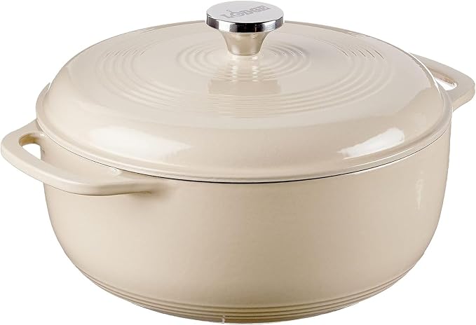 Lodge Essential Enamel Cast Iron Dutch Oven 6 Quarts - Perfect for Bread Baking, Braising, Marinating & Slow Cooking, Features Moisture-Sealing Lid & Dual Handles, Kitchen Essentials, Sandalwood