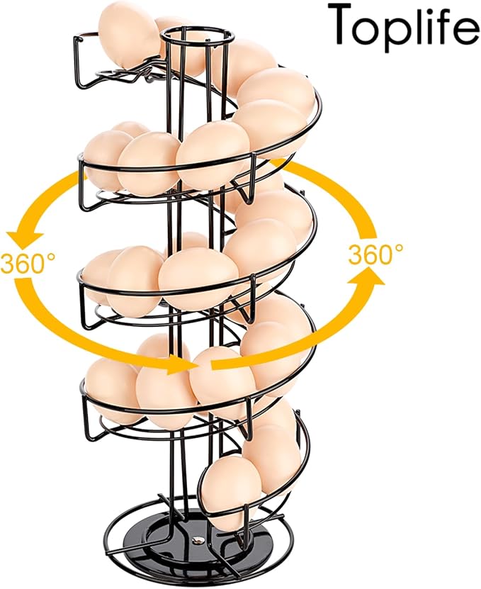 Toplife Spiral Design Metal Egg Skelter Dispenser Rack, Storage Display Rack, Black