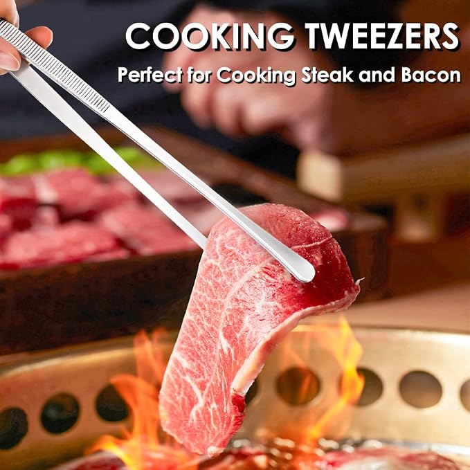 Gutsdoor Kitchen Tweezers Tongs, 12-Inch Cooking Tweezers 304 Stainless Steel Food Tweezer Tongs for Cooking, Plating, BBQ