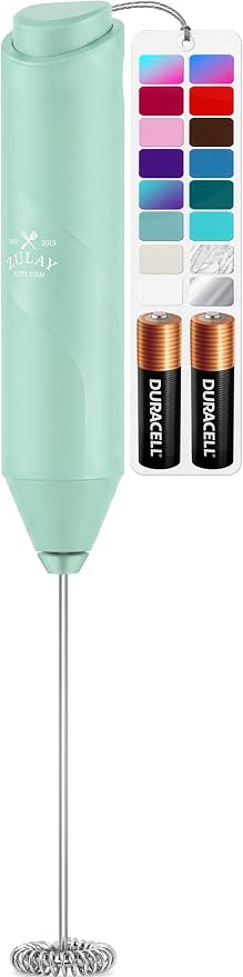 Zulay Kitchen Powerful Milk Frother AA Batteries Included – Ultra Fast Handheld Drink Mixer with Stainless Steel Whisk Stirrer for Coffee, Protein, Matcha & More, Frother Wand Electric Frothmate