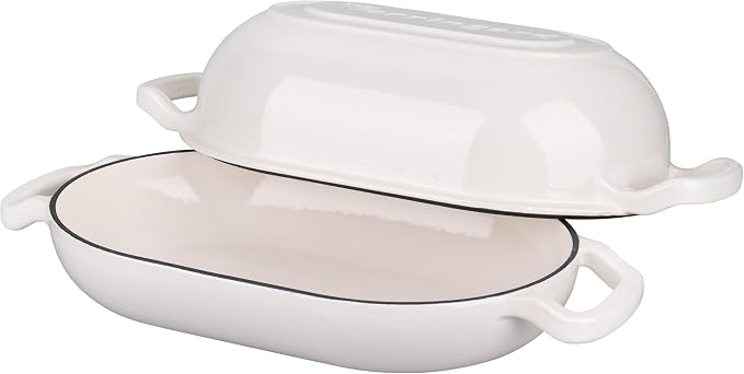 VORRINGARD Enameled Cast Iron Sourdough Bread Oven, Dutch Oven, Loaf Cast Iron Bread Pan for Homemade Bread Baking, Meatloaf Pan with Lid, 5QT, White