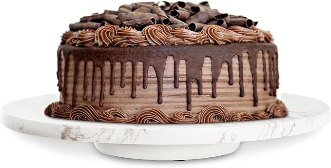 Marble Lazy Susan, Natural Marble Round Tray Turntable Cake Stand, 12" Lazy Susan Cheese Board with Silent Rotating for Serving, Table Display, Cupcake, White, Revolving Cake Leveler Spinner