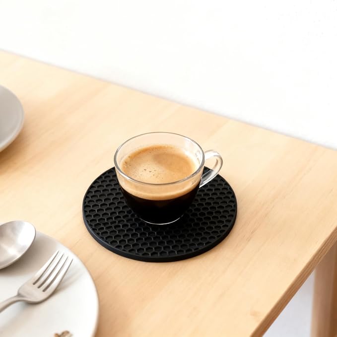 6 Pcs Black 6.0 Inch Round Silicone Mat, 0.19 Inch Thick | Non-Slip & Easy to Clean Heat Resistant Tripod Insulation Mat for Kitchens & Pans