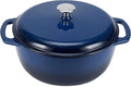 Amazon Basics Enameled Cast Iron Dutch Oven Pot with Lid, Round, Dual Handles, Heavy-Duty, Oven Safe for Stews, Roasting, Baking, 6-Quart, Navy