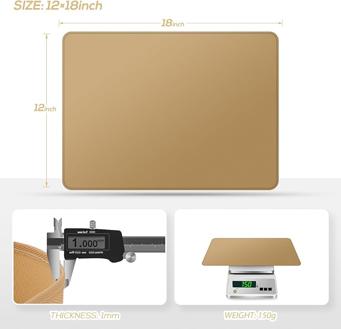 FLASLD Heat Resistant Mat for Air Fryer Site on, Fireproof Silicone Mats for Kitchen Counter, Countertop Protector, No-slip and Waterproof (12"X18", Brown)