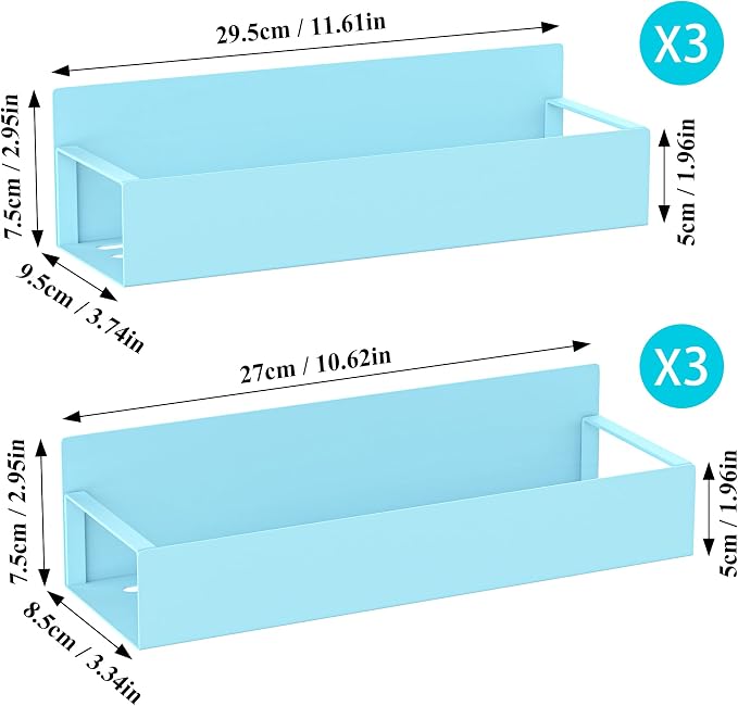 Metal Magnetic Spice Rack for Refrigerator Blue, 6 Pack | Magnetic Shelves Heavy Duty for Fridge in Kitchen, Seasoning Storage Organizer, For Oven Washer and Dryer, For Heavier Items