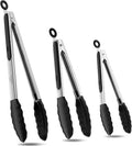 Good Grip Cooking Tongs with Silicone Tips, Set of 3-7" 9" and 12" | 600ºF Heat Resistant, 5-Layer Heavy Duty Stainless Steel, Pull Lock, Non Stick - Kitchen Tongs for Salad, Cooking and Frying