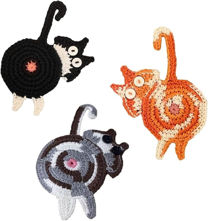 Cat Gifts for Cat Lovers 3PCS Cat Coaster Woven Creative Cat Coaster