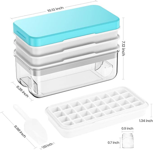 1" Ice Cube Tray with Lid and Bin, Easy Release 96 Cubes for Freezer | Food-grade BPA-free PP and ABS. 1" x 96pcs ice cubes for fruit whiskey, cocktails. Space-saving, stackable with scoop