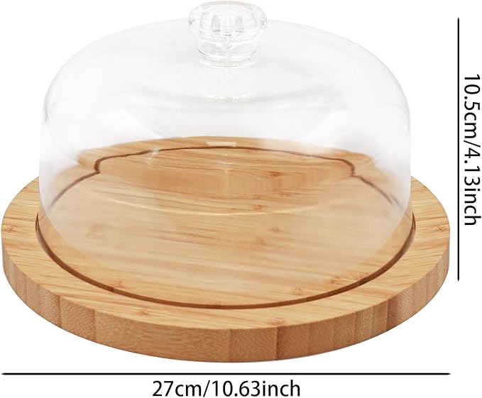 Bamboo Cake Stand & Charcuterie Board with Lid - Large Serving Acrylic Platter for Party Dessert Table Display, Decorative Server Tray for Cakes, Pastries, Cheese Display