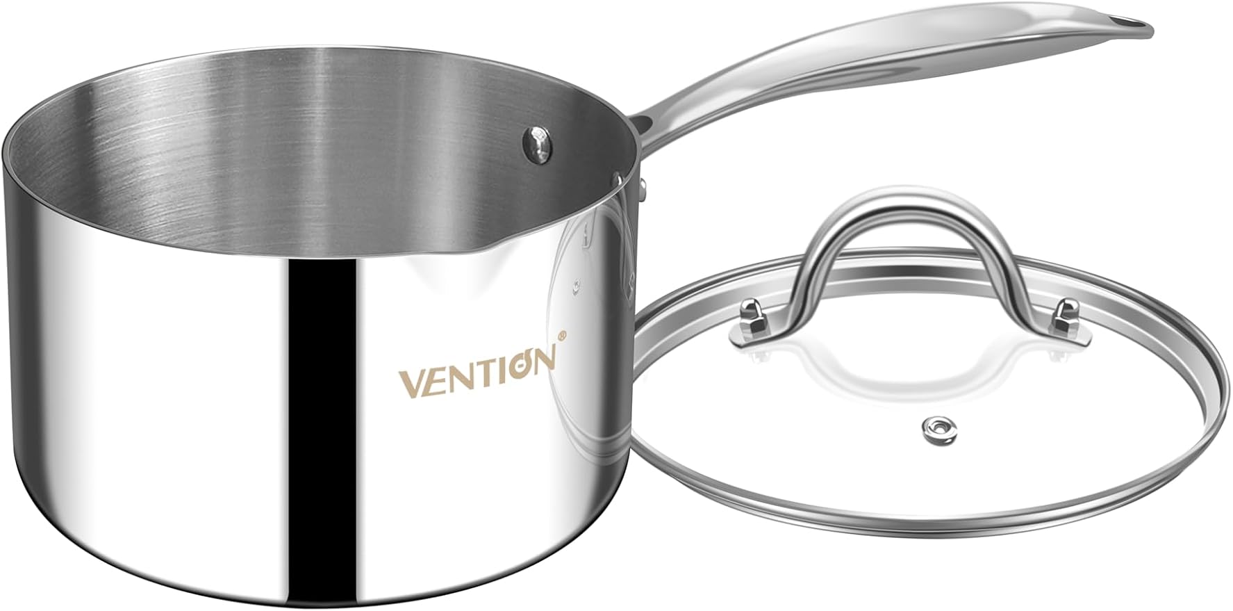 VENTION Tri-Ply Stainless Steel 1.4 Quart Induction Saucepan with Lid | Small Sauce Pan with Pour Spout, Small Cooking Pot for Tea and Milk