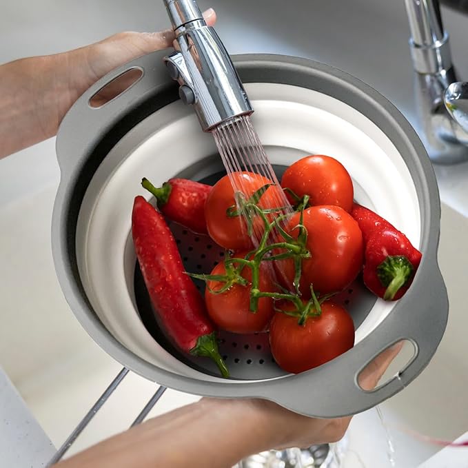 Glad Collapsible Colander Strainer - 2L | Small Pasta Drainer for Kitchen, Vegetables, and Fruit | Round Plastic Foldable Draining Basket for Easy Storage