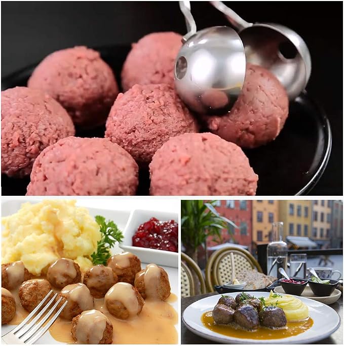 Meatball Maker, 2 PCS None-Stick Meatball Maker with Detachable Anti-Slip Handles, Stainless Steel Meat Baller Tongs, Cake Pop Roller, Ice Tongs, Cookie Dough Scoop for Kitchen (1.38"&1.78")