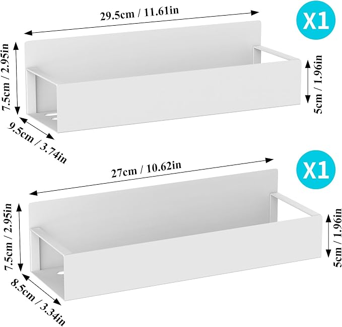 2 Pack Magnetic Spice Storage Rack Organizer for Refrigerator and Oven, White Fridge Organizers and Storage | Magnetic Shelves Heavy Duty for Fridge in Kitchen, Seasoning Storage Organizer, For Oven Washer and Dryer, For Heavier Items
