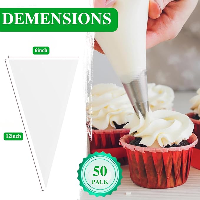 Piping Bags,50 Pieces Anti Burst Piping Bags, 12 Inches, Icing Piping Bags, Disposable Cake Decorating Bags, Non-Slip Pastry Bags-Ideal for Cakes,Cream Frosting and Cookie Decorating (50)