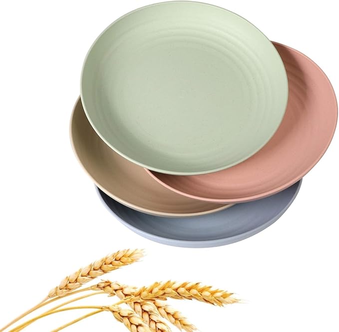 CAMBUY Wheat Straw Plates 4Pack 8inch/20cm Reusable Large Dinner Plate Set | Unbreakable Lightweight Dishwasher & Microwave Safe Daily Use Dinner Dishes for Kitchen Outdoor Camping