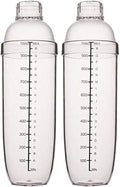 2 Pcs Plastic Cocktail Shaker,Drink Mixer Hand Shaker Cup with Scales,Transparent (33 oz / 1000cc)
